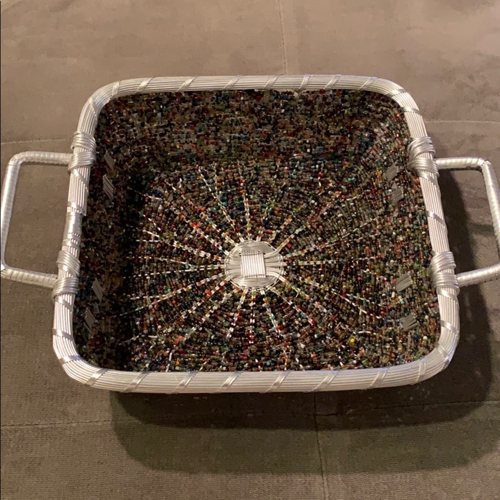 Beaded basket rainbow colored
